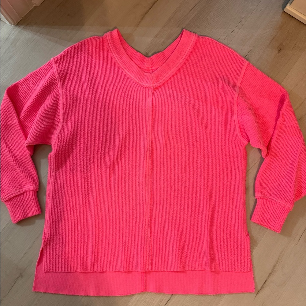 NWOT Aerie Pink Ribbed Vneck Sweatshirt